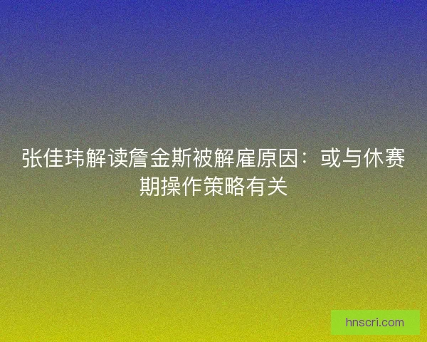 张佳玮解读詹金斯被解雇原因：或与休赛期操作策略有关