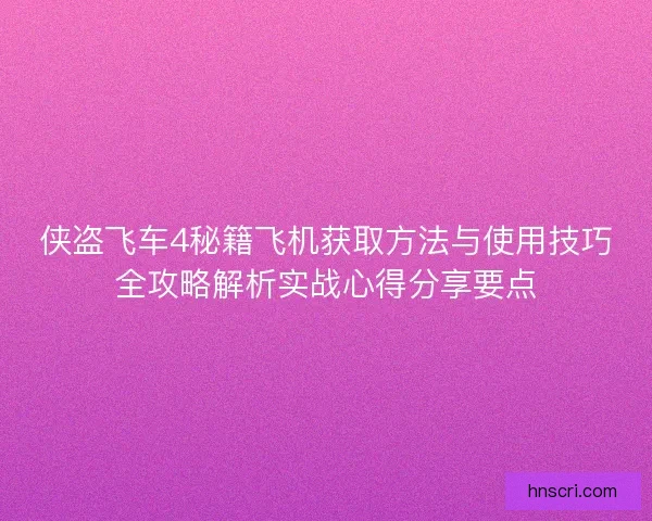 侠盗飞车4秘籍飞机获取方法与使用技巧全攻略解析实战心得分享要点